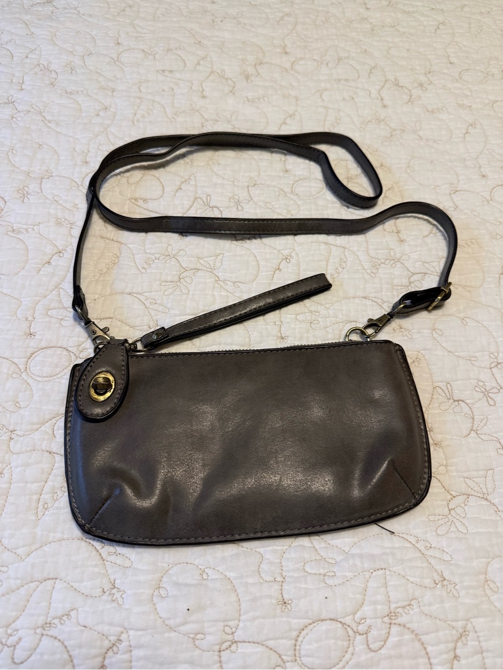 Joy Susan Grey Vegan Leather Crossbody Wristlet